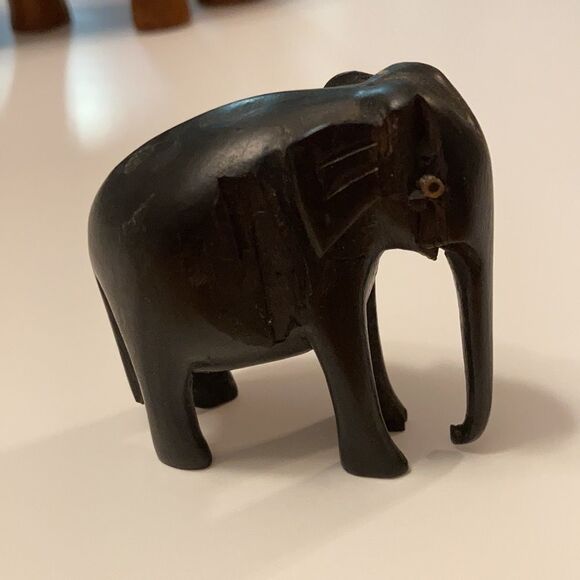 Vintage Artisan Made Hand Carved Africana Kenyan Solid Wood Elephant Pair - Picture 3 of 10